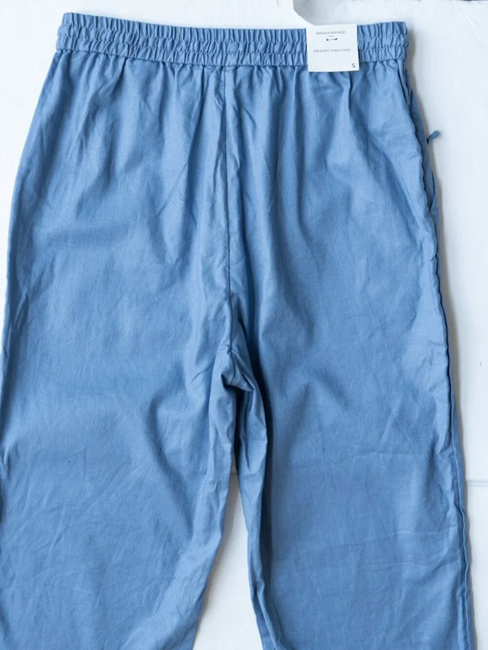 Banana Republic Straight Ankle Pants High Rise Linen Cotton Blend Blue Flowy